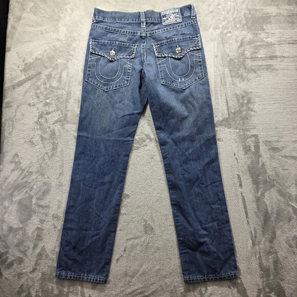 True Religion Mens Joey Bootcut Flap Jeans 32x31  Blue Distressed 100% Cotton - Picture 1 of 12